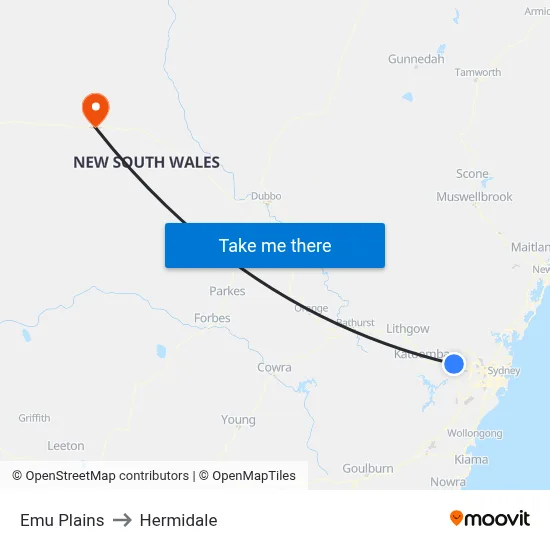Emu Plains to Hermidale map