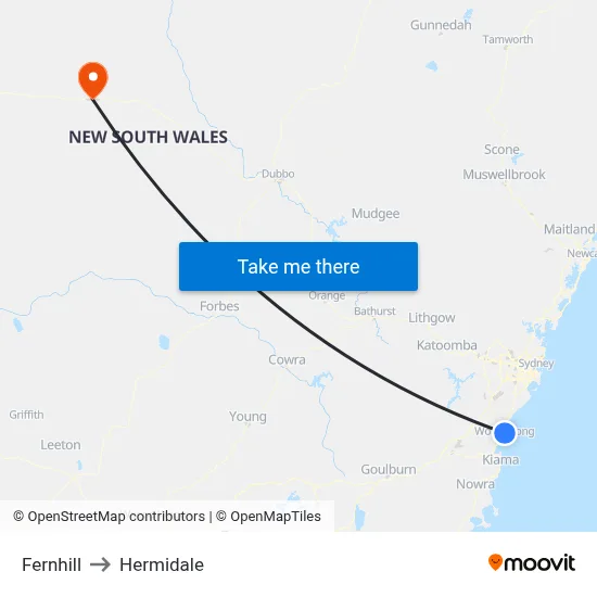 Fernhill to Hermidale map