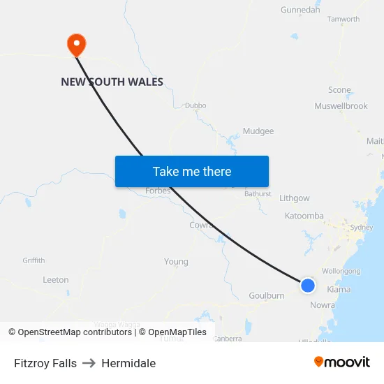 Fitzroy Falls to Hermidale map
