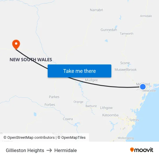 Gillieston Heights to Hermidale map