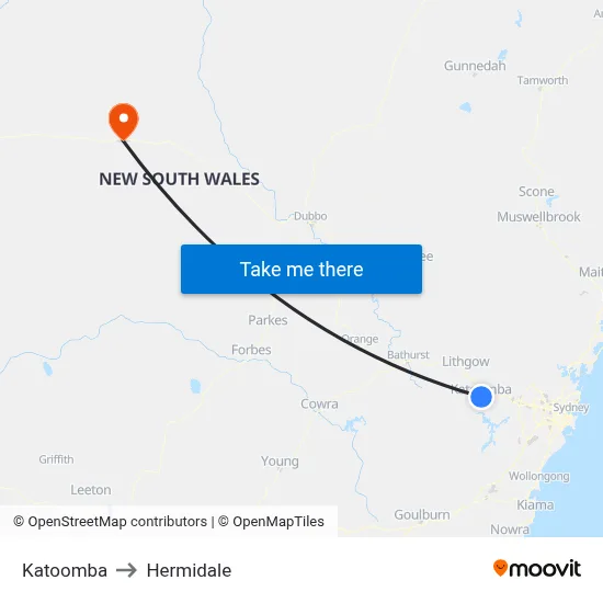 Katoomba to Hermidale map