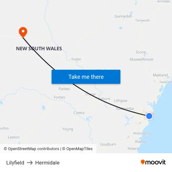 Lilyfield to Hermidale map