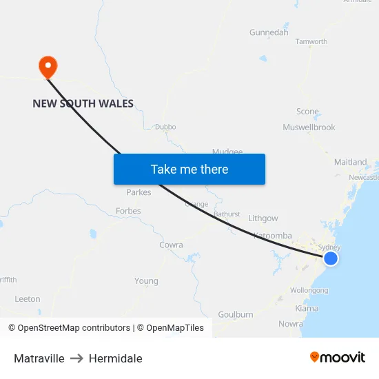 Matraville to Hermidale map