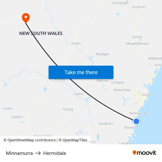 Minnamurra to Hermidale map