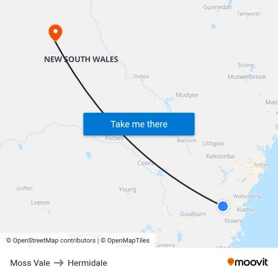 Moss Vale to Hermidale map