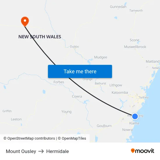 Mount Ousley to Hermidale map