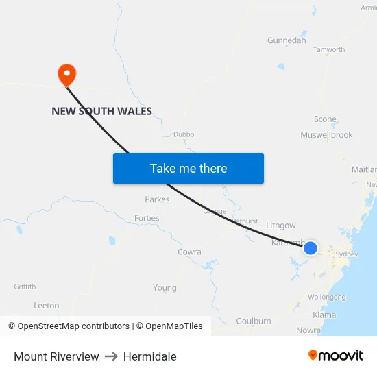 Mount Riverview to Hermidale map