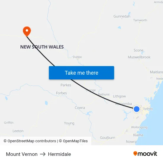 Mount Vernon to Hermidale map
