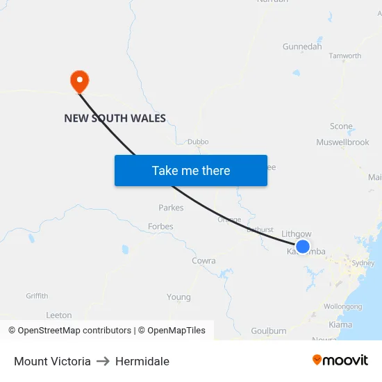 Mount Victoria to Hermidale map
