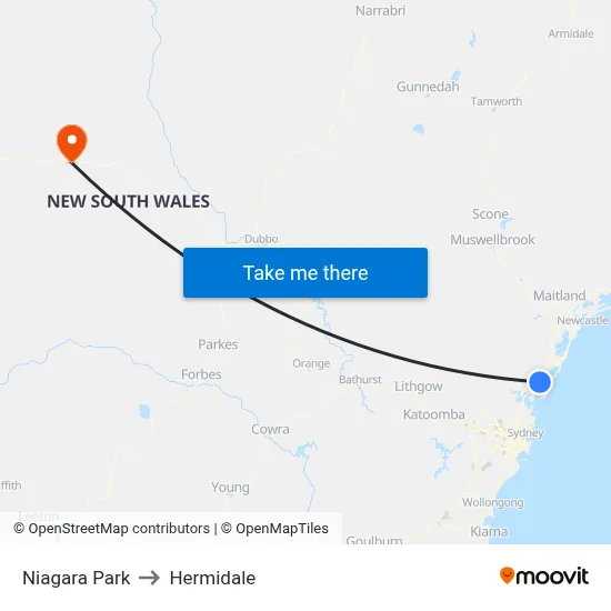 Niagara Park to Hermidale map