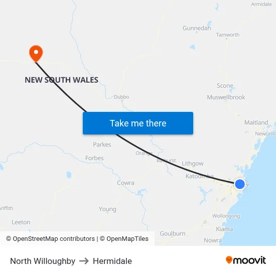 North Willoughby to Hermidale map