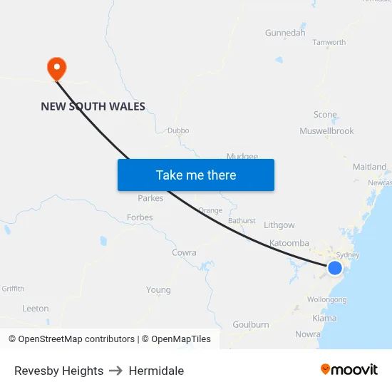 Revesby Heights to Hermidale map