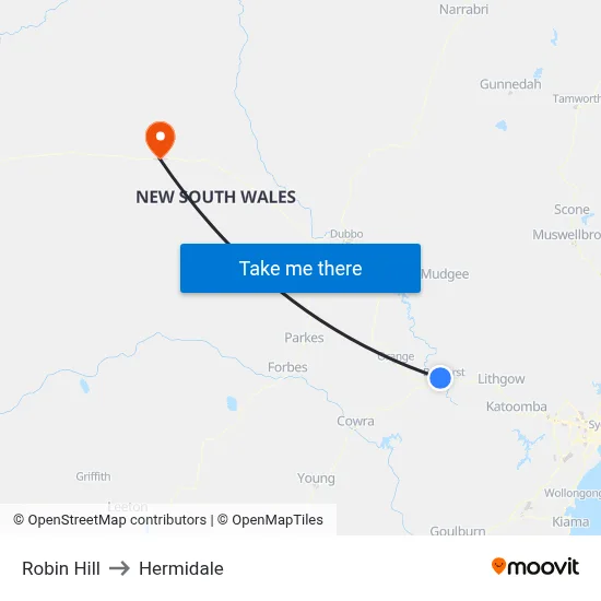 Robin Hill to Hermidale map