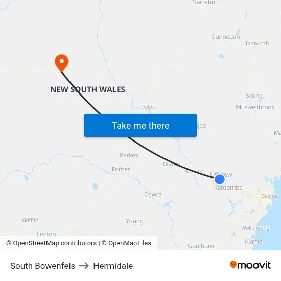 South Bowenfels to Hermidale map