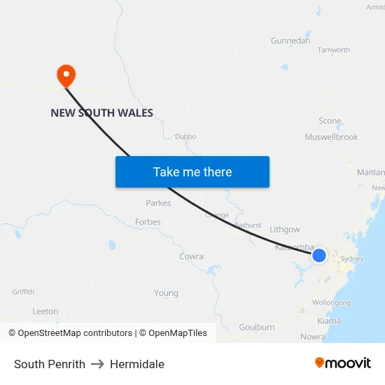 South Penrith to Hermidale map