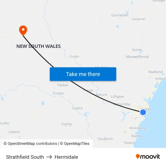 Strathfield South to Hermidale map