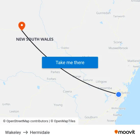 Wakeley to Hermidale map