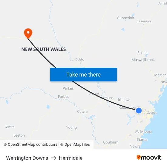 Werrington Downs to Hermidale map