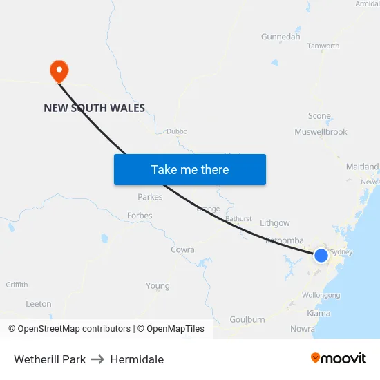 Wetherill Park to Hermidale map