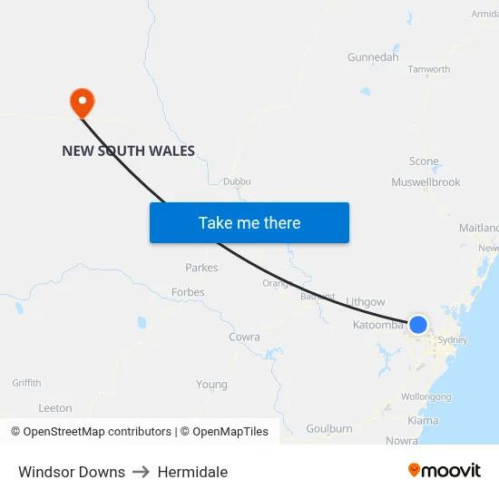 Windsor Downs to Hermidale map