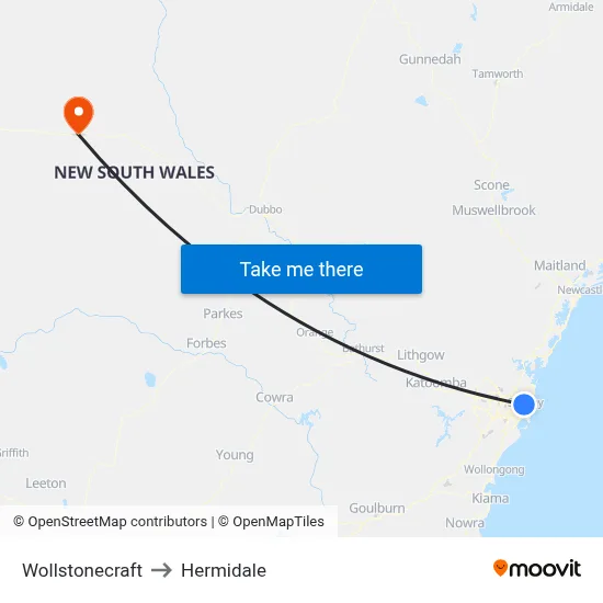 Wollstonecraft to Hermidale map