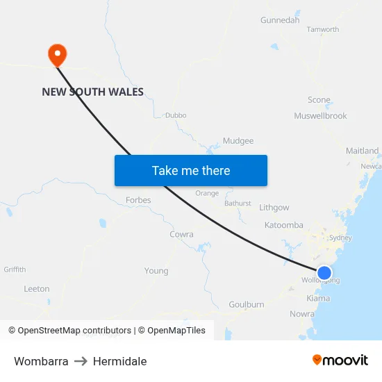 Wombarra to Hermidale map