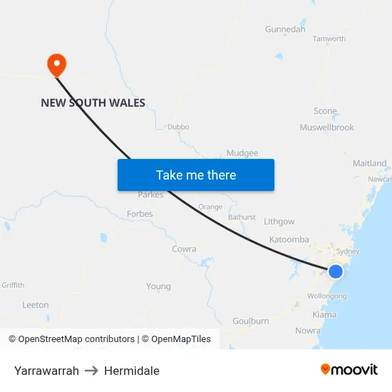 Yarrawarrah to Hermidale map