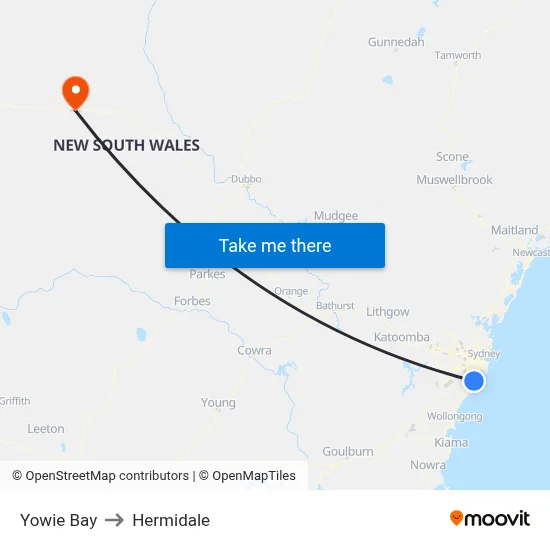 Yowie Bay to Hermidale map