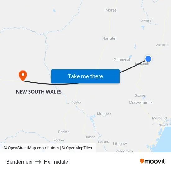 Bendemeer to Hermidale map