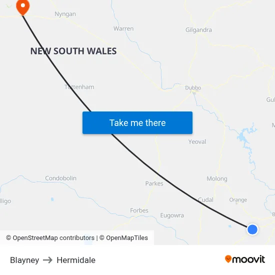 Blayney to Hermidale map