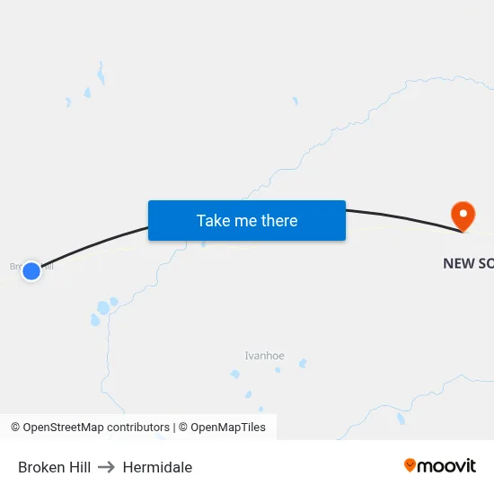 Broken Hill to Hermidale map