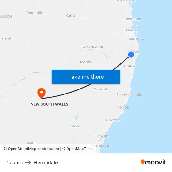 Casino to Hermidale map
