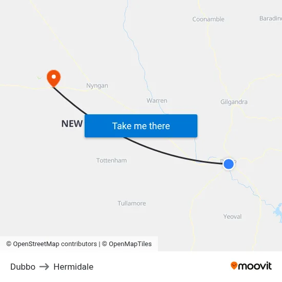 Dubbo to Hermidale map