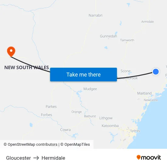 Gloucester to Hermidale map