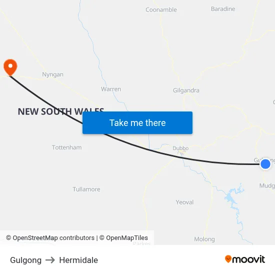 Gulgong to Hermidale map