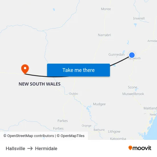 Hallsville to Hermidale map