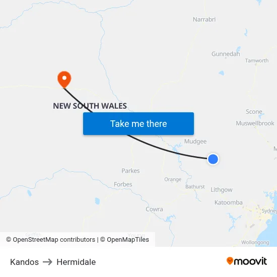 Kandos to Hermidale map