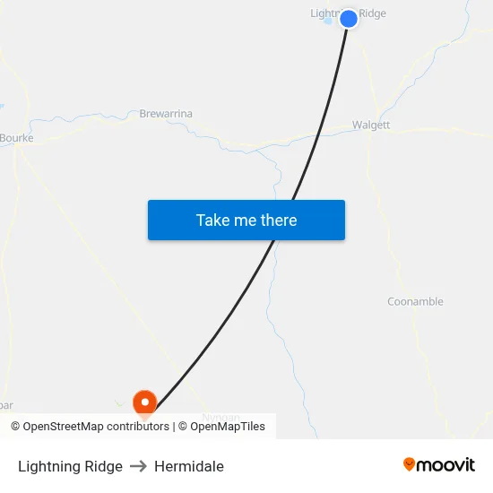 Lightning Ridge to Hermidale map