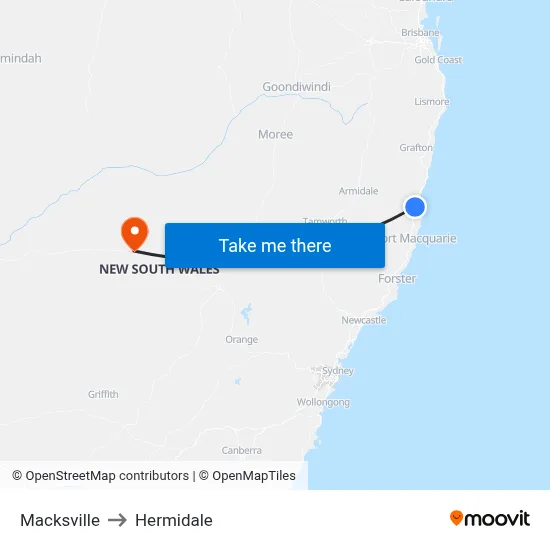 Macksville to Hermidale map