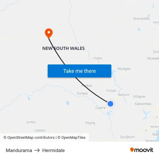 Mandurama to Hermidale map