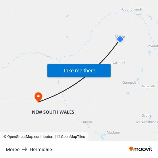 Moree to Hermidale map