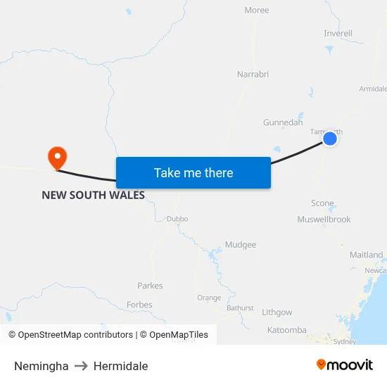 Nemingha to Hermidale map