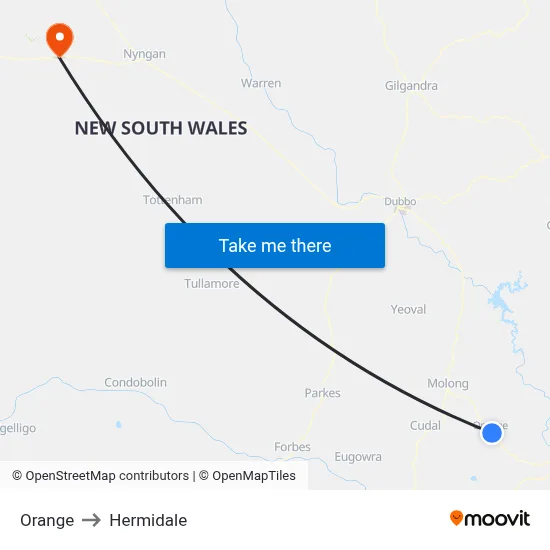 Orange to Hermidale map