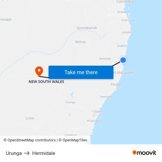 Urunga to Hermidale map