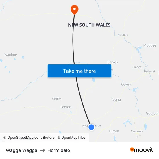 Wagga Wagga to Hermidale map