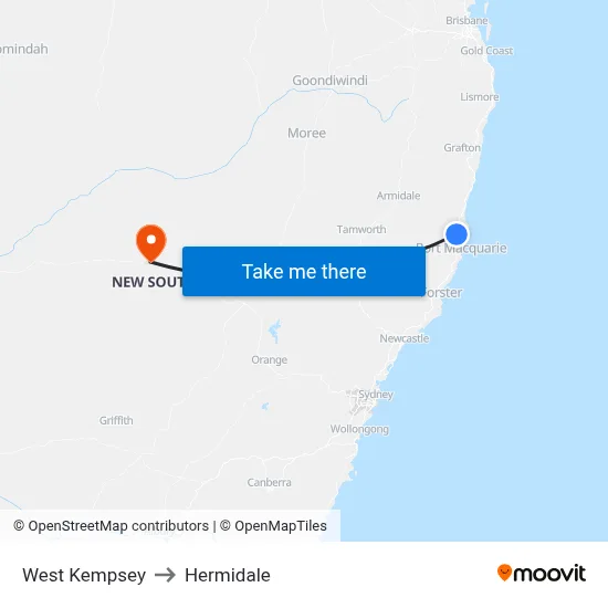 West Kempsey to Hermidale map