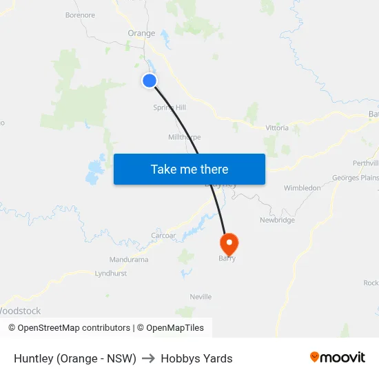 Huntley (Orange - NSW) to Hobbys Yards map