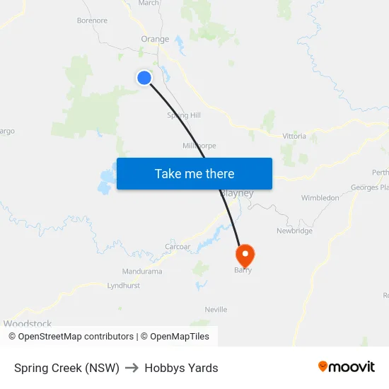 Spring Creek (NSW) to Hobbys Yards map
