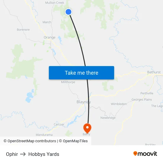 Ophir to Hobbys Yards map