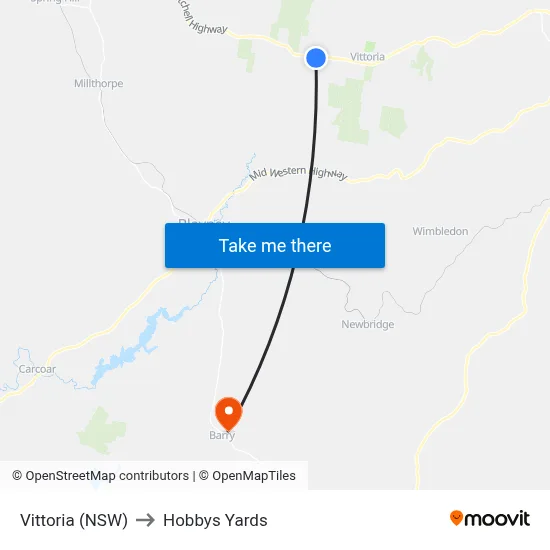 Vittoria (NSW) to Hobbys Yards map